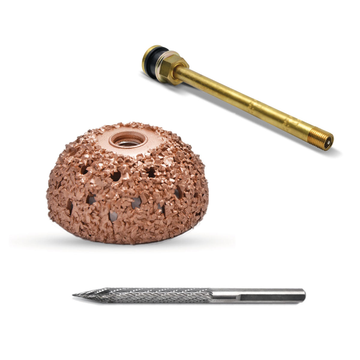 Punta de Acero Diamantado 7/32 + 10 Válvulas Tr-573 + Carda Copa Grano 16 Para Raspar Llantas